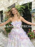 Sweetheart Floral Lavender A Line Tulle Prom Dress