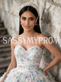 Tulle Ball Gown Ruffles Ombre Sweetheart Sequin Prom Dress