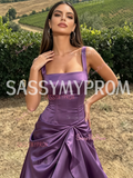 Purple Organza Straps Ruffles A Line Prom Dress