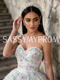 Tulle Ball Gown Ruffles Ombre Sweetheart Sequin Prom Dress