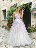 Sweetheart Floral Lavender A Line Tulle Prom Dress