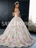 Pink Spaghetti Strap Tulle Floral Sequin Prom Ball Gown