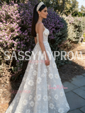 Pearls Beading Flowers Spaghetti Straps Tulle Wedding Dress
