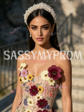 Sweetheart Lace Floral Sheath Column Prom Dress With Slit