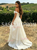 Ivory Organza Off The Shoulder Ruffles Prom Dress