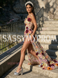 Sweetheart Lace Floral Sheath Column Prom Dress With Slit