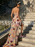Sweetheart Lace Floral Sheath Column Prom Dress With Slit