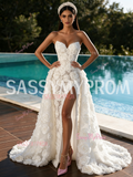 Rose White Sweetheart Sequin Sheath Prom Dress With Detachable Train