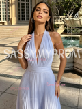 Light Purple Halter Pleats A Line Chiffon Prom Dress