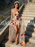 Sweetheart Lace Floral Sheath Column Prom Dress With Slit