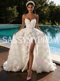 Rose White Sweetheart Sequin Sheath Prom Dress With Detachable Train