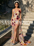 Sweetheart Lace Floral Sheath Column Prom Dress With Slit