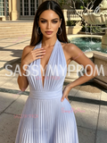Light Purple Halter Pleats A Line Chiffon Prom Dress