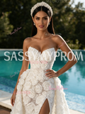 Rose White Sweetheart Sequin Sheath Prom Dress With Detachable Train
