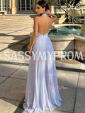 Light Purple Halter Pleats A Line Chiffon Prom Dress