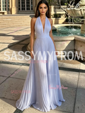 Light Purple Halter Pleats A Line Chiffon Prom Dress