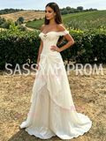Ivory Organza Off The Shoulder Ruffles Prom Dress