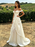 Ivory Organza Off The Shoulder Ruffles Prom Dress