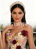 A Line Flowers Colorful Lace Spaghetti Straps Prom Dress