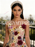 A Line Flowers Colorful Lace Spaghetti Straps Prom Dress