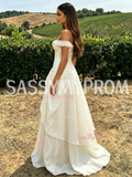 Ivory Organza Off The Shoulder Ruffles Prom Dress