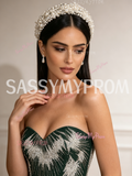 Pearl Beading Trumpet Mermaid Green Crystal Sweetheart Prom Dress