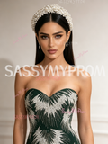 Pearl Beading Trumpet Mermaid Green Crystal Sweetheart Prom Dress