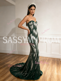 Pearl Beading Trumpet Mermaid Green Crystal Sweetheart Prom Dress