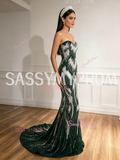 Pearl Beading Trumpet Mermaid Green Crystal Sweetheart Prom Dress