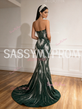 Pearl Beading Trumpet Mermaid Green Crystal Sweetheart Prom Dress