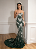 Pearl Beading Trumpet Mermaid Green Crystal Sweetheart Prom Dress
