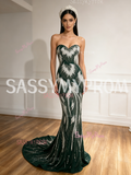 Pearl Beading Trumpet Mermaid Green Crystal Sweetheart Prom Dress