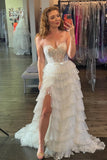 A Line White Tulle Layered Prom Dress With Slit