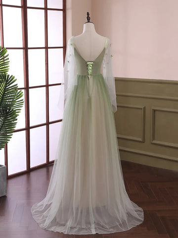 2023 Sage Green Tulle Long Sleeve 3D Flower Prom Dress US4 / Pink 2023 Sage Green Tulle Long Sleeve 3D Flower Prom Dress US4 / Pink