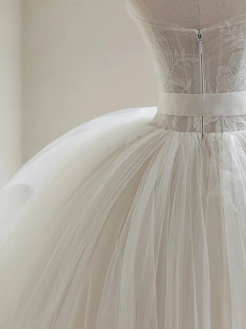 Ball Gown Tulle Sweetheart Sash Light Champagne Wedding Dress US8 / As the picture