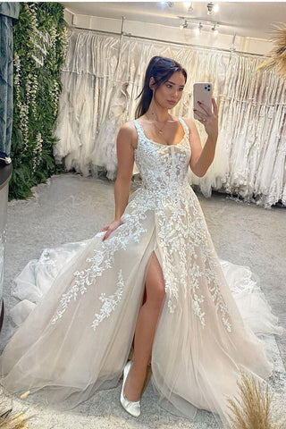 Sweetheart A Line Appliques Wedding Dress With Slit