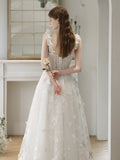 3D Butterflies White Tulle Princess Wedding Dress