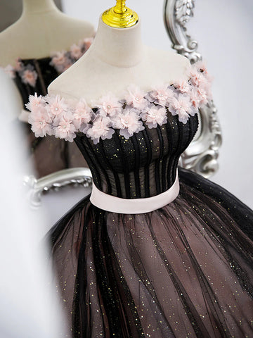 2023 Black Tulle & Pink Flowers Sparkle Prom Dress Sassymyprom 2023 Black Tulle & Pink Flowers Sparkle Prom Dress Sassymyprom