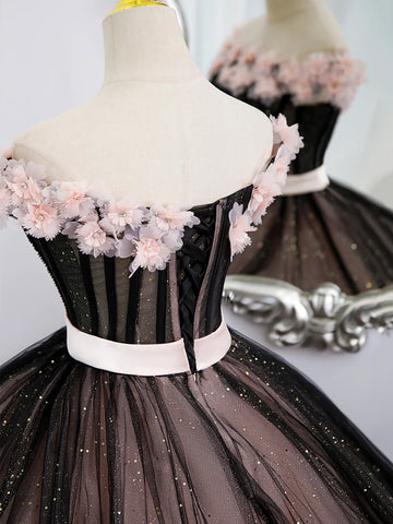 Elegant pink ball gown with intricate black embroidery skirt design on  Craiyon