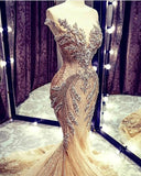 Gold Lace Up Appliques Tulle Off The Shoulder Prom Dress