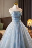 Tulle Beading Blue Printed Pattern Prom Dress with Cape