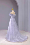 Sequins Off The Shoulder Spark Gray Tulle Prom Dress