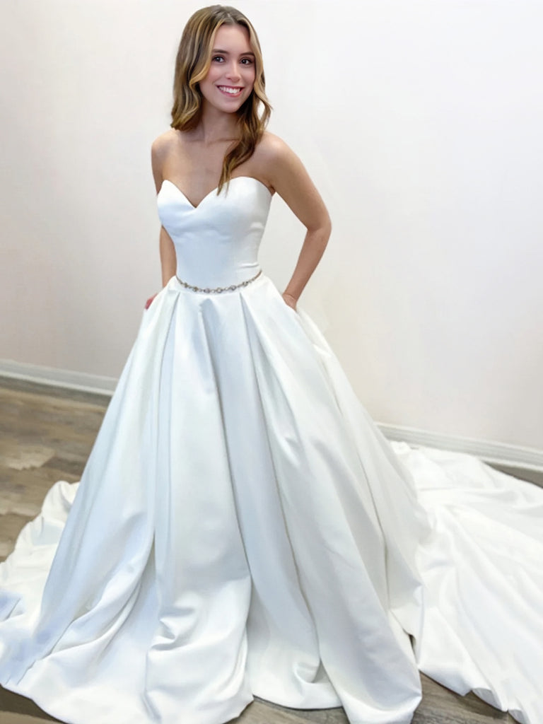 2023 Satin Beading Belt Sweetheart White Wedding Dress US4 / Ivory 2023 Satin Beading Belt Sweetheart White Wedding Dress US4 / Ivory