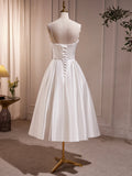 Spaghetti Strap Satin White Floral Short Prom Dress