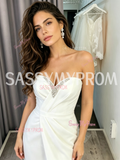 Sweetheart Neck Beaded Sheath Column Satin Dress with Slit
