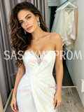 Sweetheart Neck Beaded Sheath Column Satin Dress with Slit