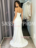 Sweetheart Neck Beaded Sheath Column Satin Dress with Slit