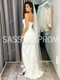 Sweetheart Neck Beaded Sheath Column Satin Dress with Slit