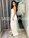 Sweetheart Neck Beaded Sheath Column Satin Dress with Slit