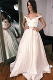 Satin A Line Beading Belt Off The Shoulder Wedding Dress